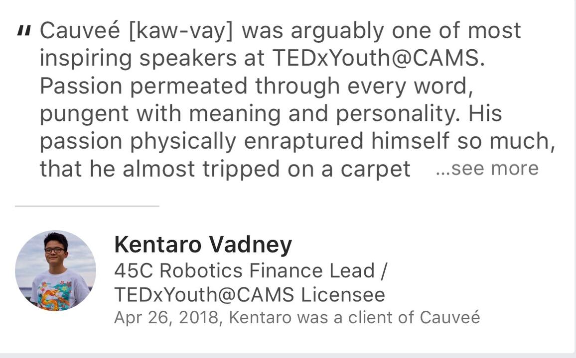 TEDx Testimonial - Kentaro Vadney